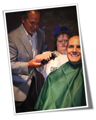 Dr. Perler at haircut fundraiser